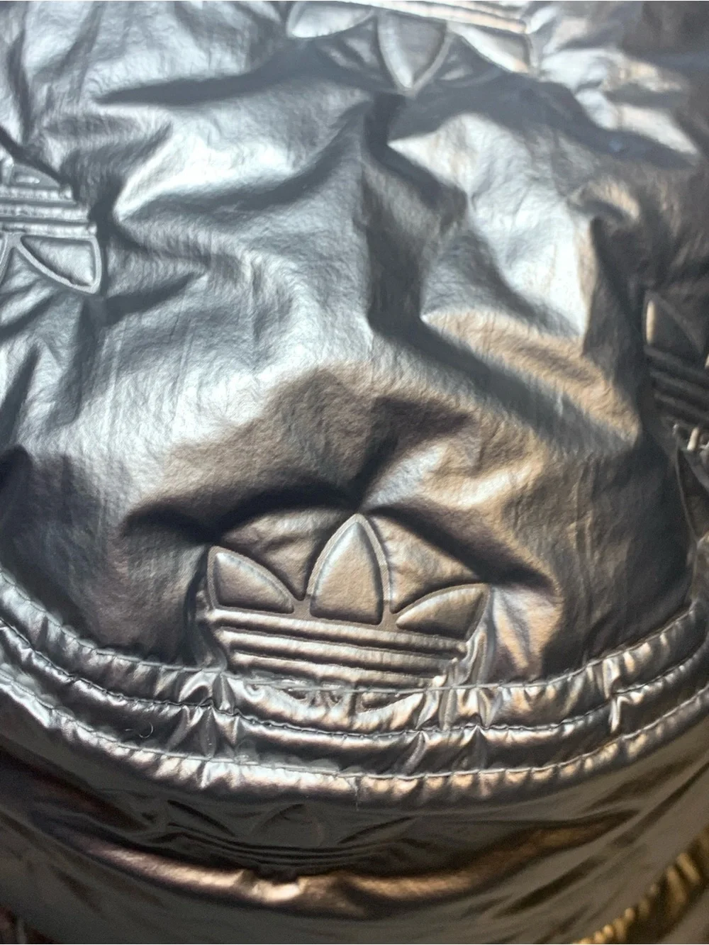 adidas Puffy Satin Bucket Hat in a metallic "Tin Foil" silver finish. EUC - Picture 4 of 8